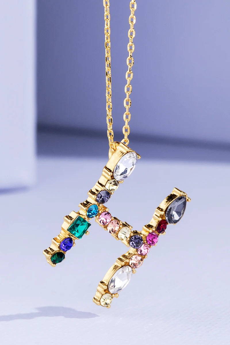 Rhinestone Multi-Color Initial Necklace