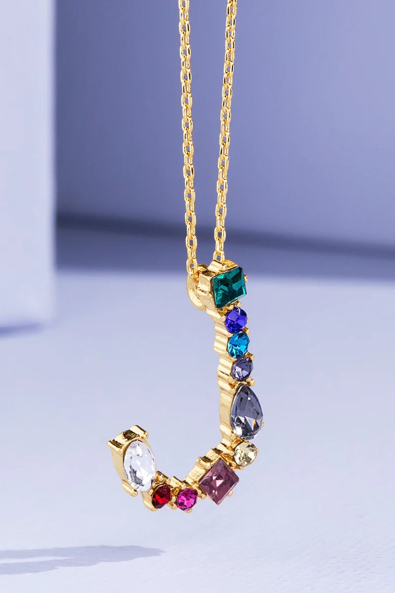 Rhinestone Multi-Color Initial Necklace