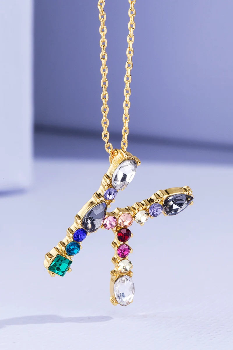 Rhinestone Multi-Color Initial Necklace