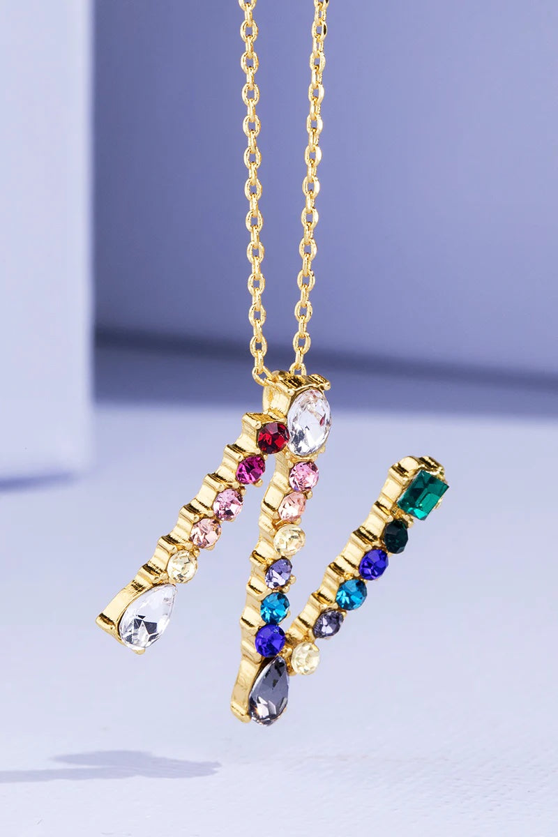 Rhinestone Multi-Color Initial Necklace