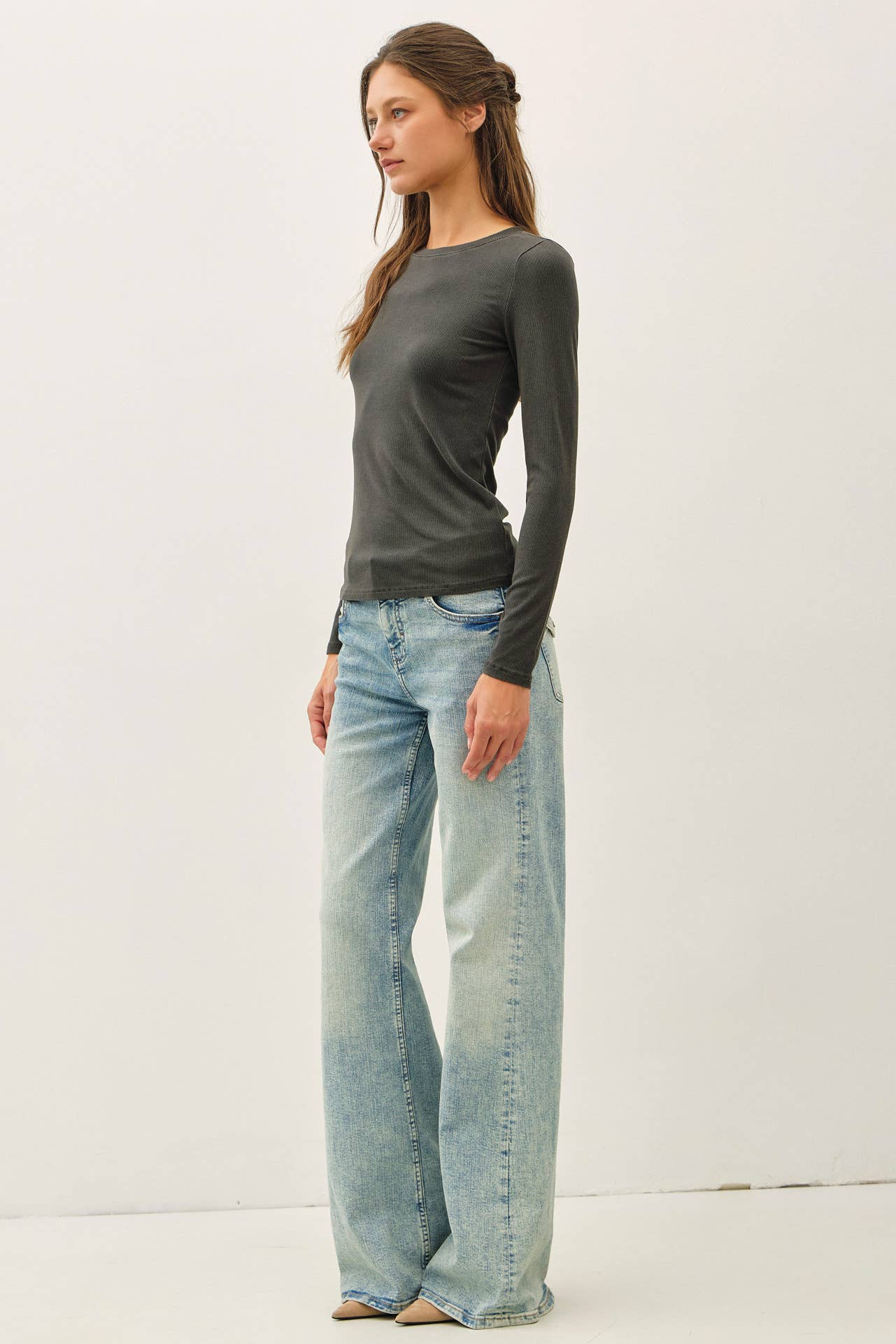 Garment Dyed Ribbed Long Sleeve Tee