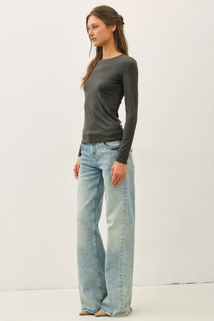 Garment Dyed Ribbed Long Sleeve Tee