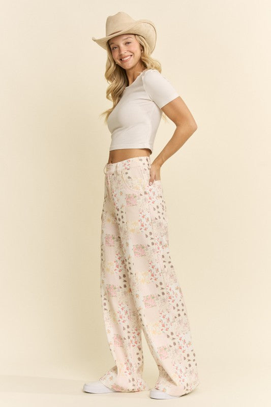 Floral Patchwork Wide Leg Pants