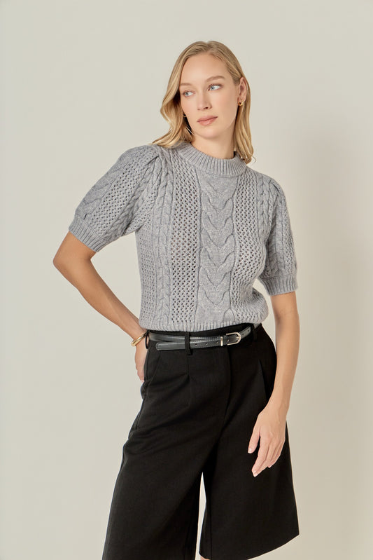 Cable Knit Short Sleeve Sweater