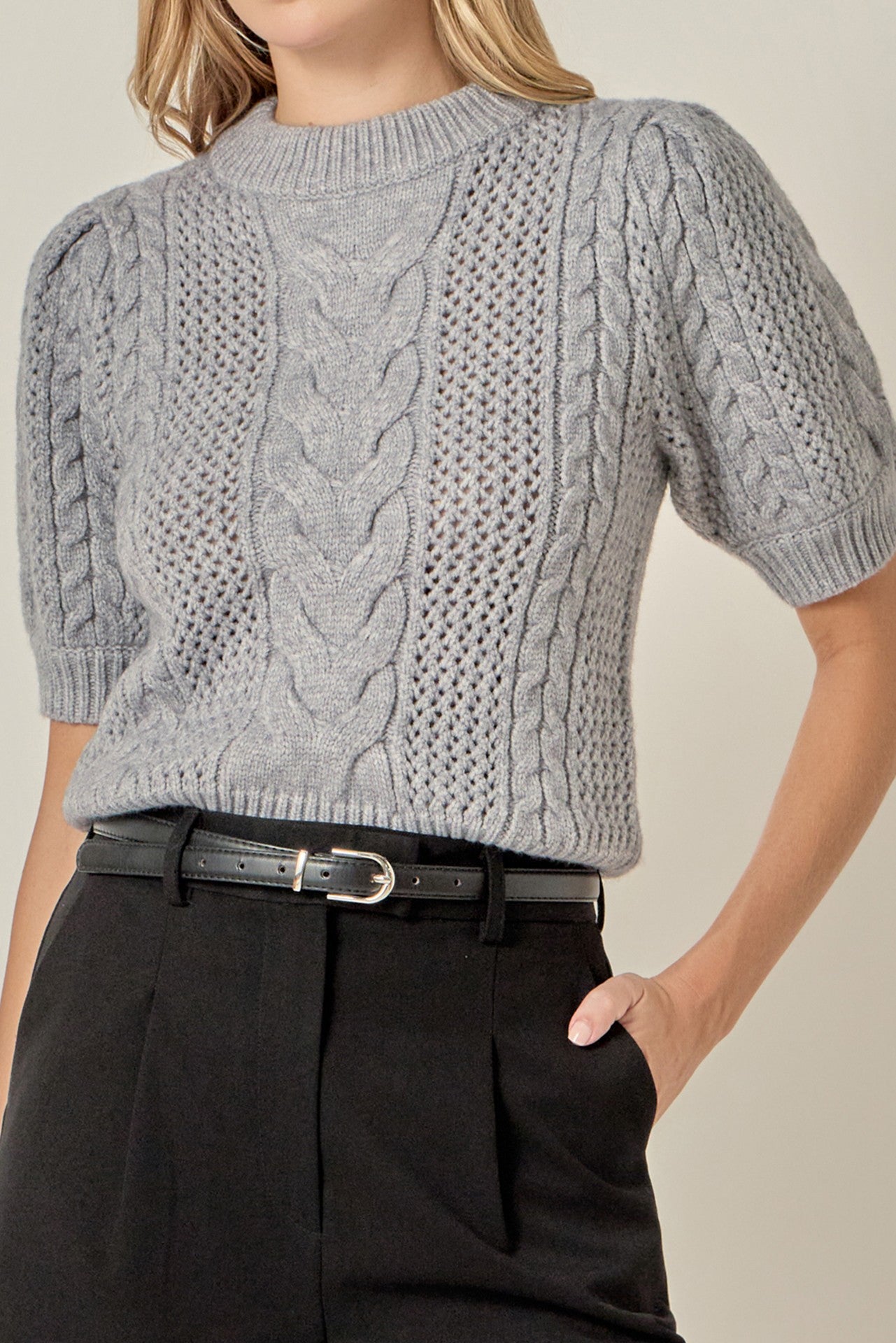 Cable Knit Short Sleeve Sweater