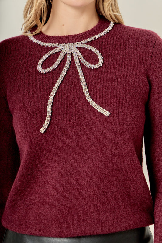 Rhinestone Bow Sweater