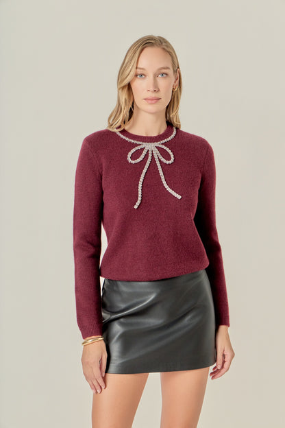 Rhinestone Bow Sweater