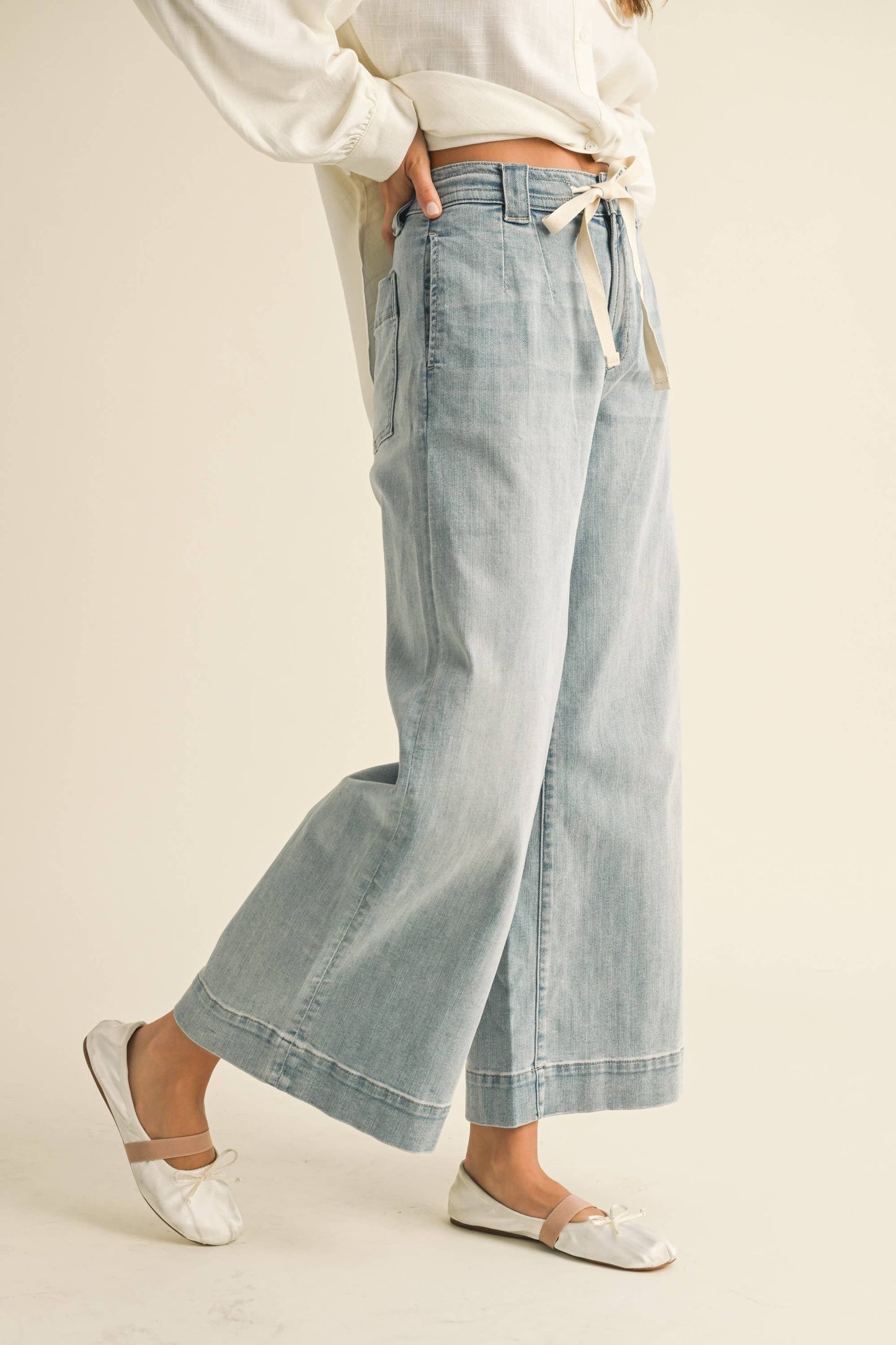 Washed Denim w/ Tie Front Pants