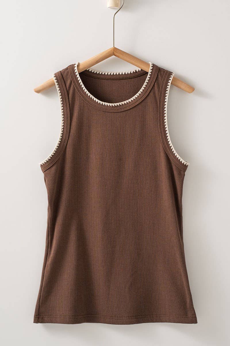 Contrast Trim Ribbed Tank Top