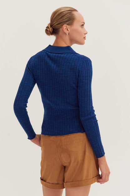 Ribbed Polo Sweater