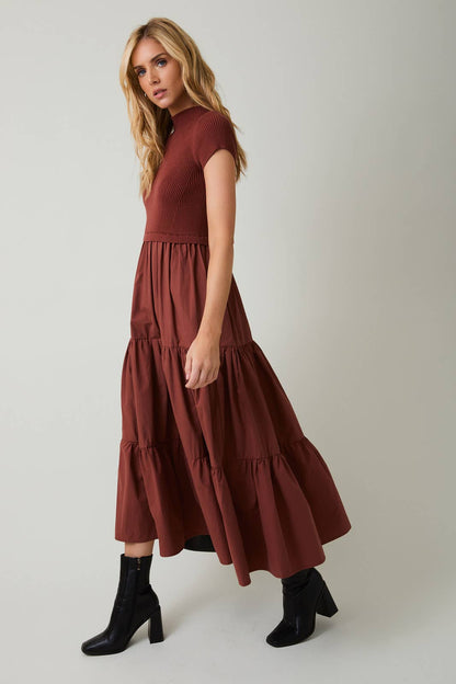 Knit & Woven Mix Tiered Midi Dress