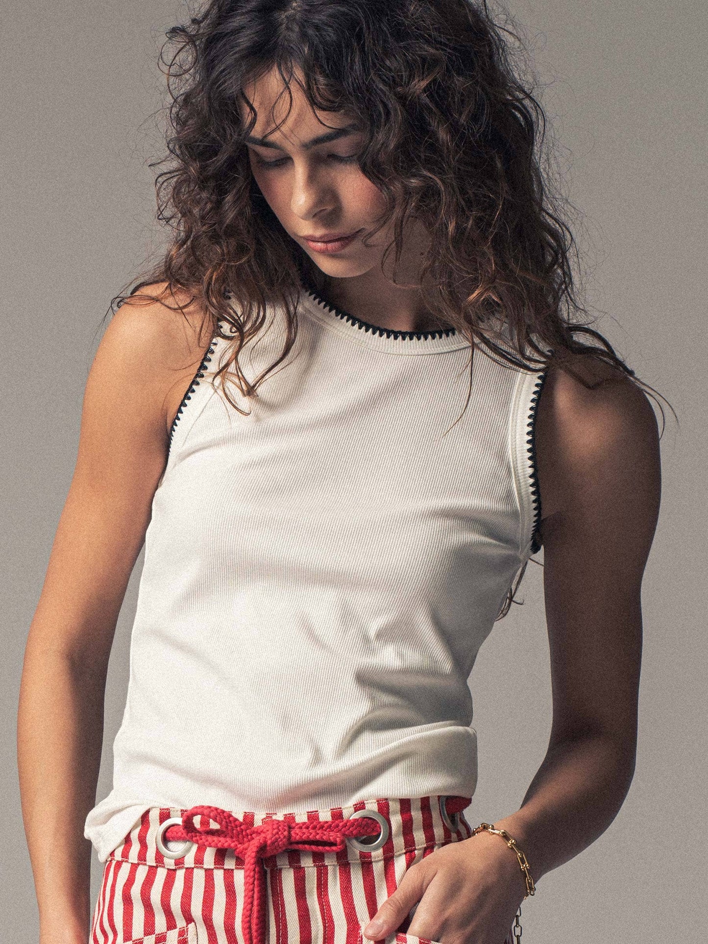 Contrast Trim Ribbed Tank Top