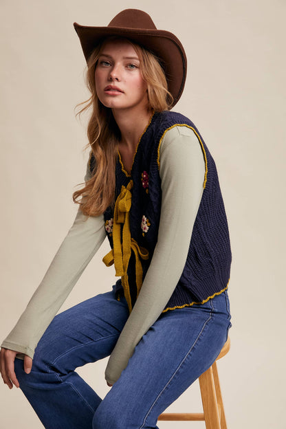 Bow-Tie Floral Knit Vest