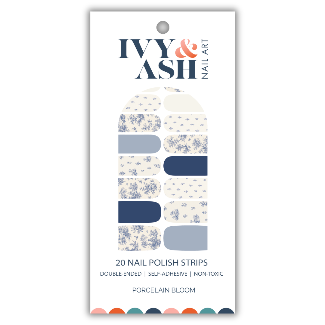 Porcelain Bloom | Vintage Blue Toile Floral Nail Wrap Set