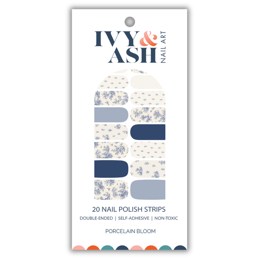 Porcelain Bloom | Vintage Blue Toile Floral Nail Wrap Set