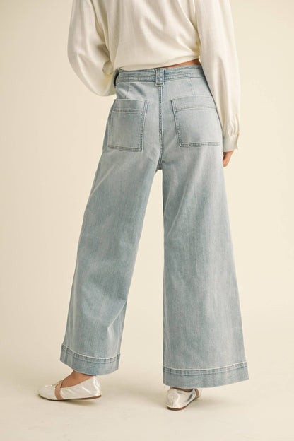Washed Denim w/ Tie Front Pants