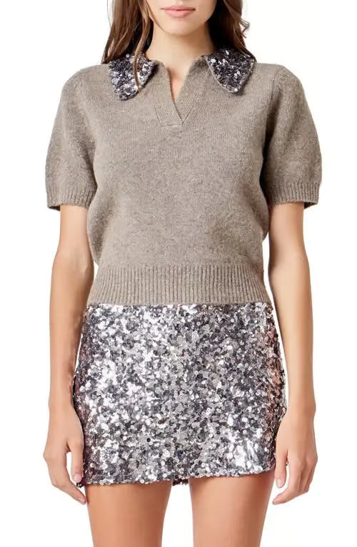 Sequin Collar SS Sweater