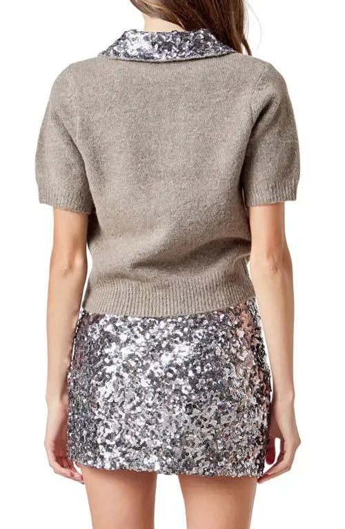 Sequin Collar SS Sweater
