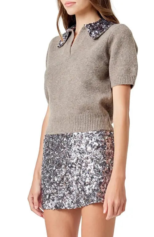 Sequin Collar SS Sweater