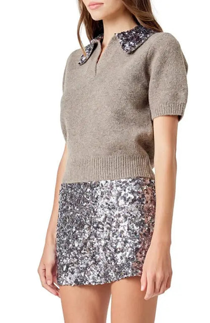 Sequin Collar SS Sweater