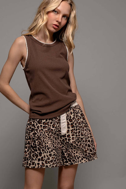 Contrast Trim Ribbed Tank Top