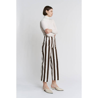 High Rise Stripe Cropped Wide Leg Pants
