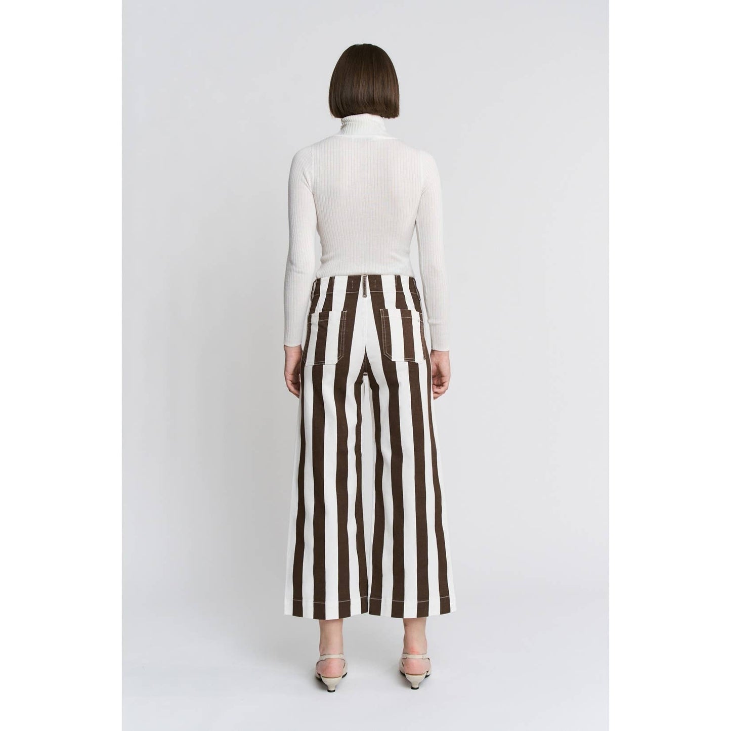 High Rise Stripe Cropped Wide Leg Pants