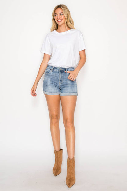 Cuffed Denim Shorts