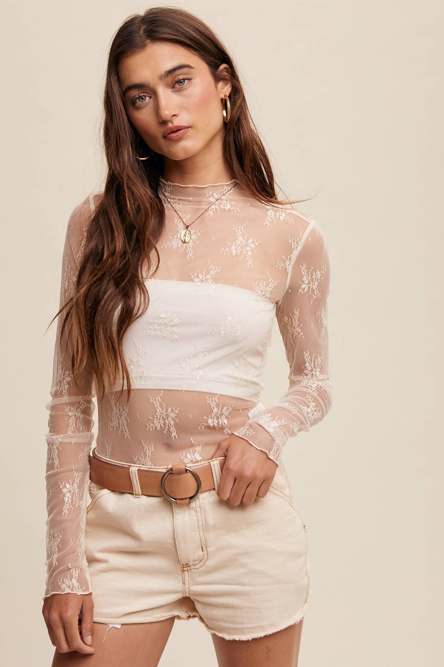 Sheer Lace Long-Sleeve Top