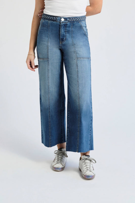 Cropped Wide Leg Jean w/ Braided Waistband in Bolt