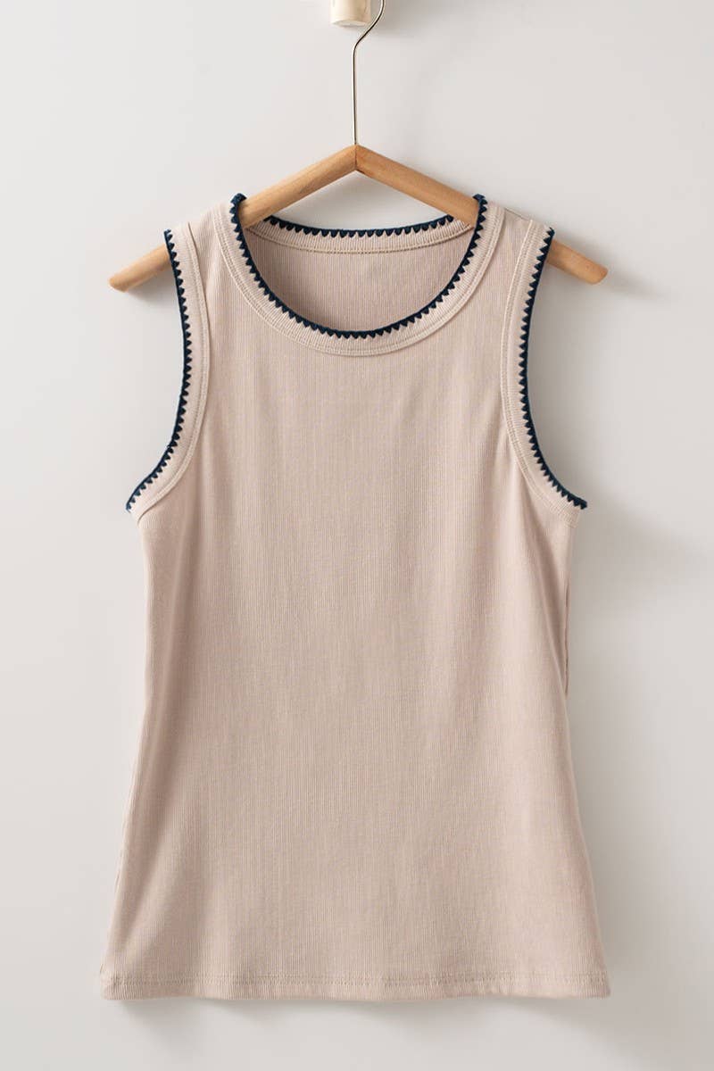 Contrast Trim Ribbed Tank Top