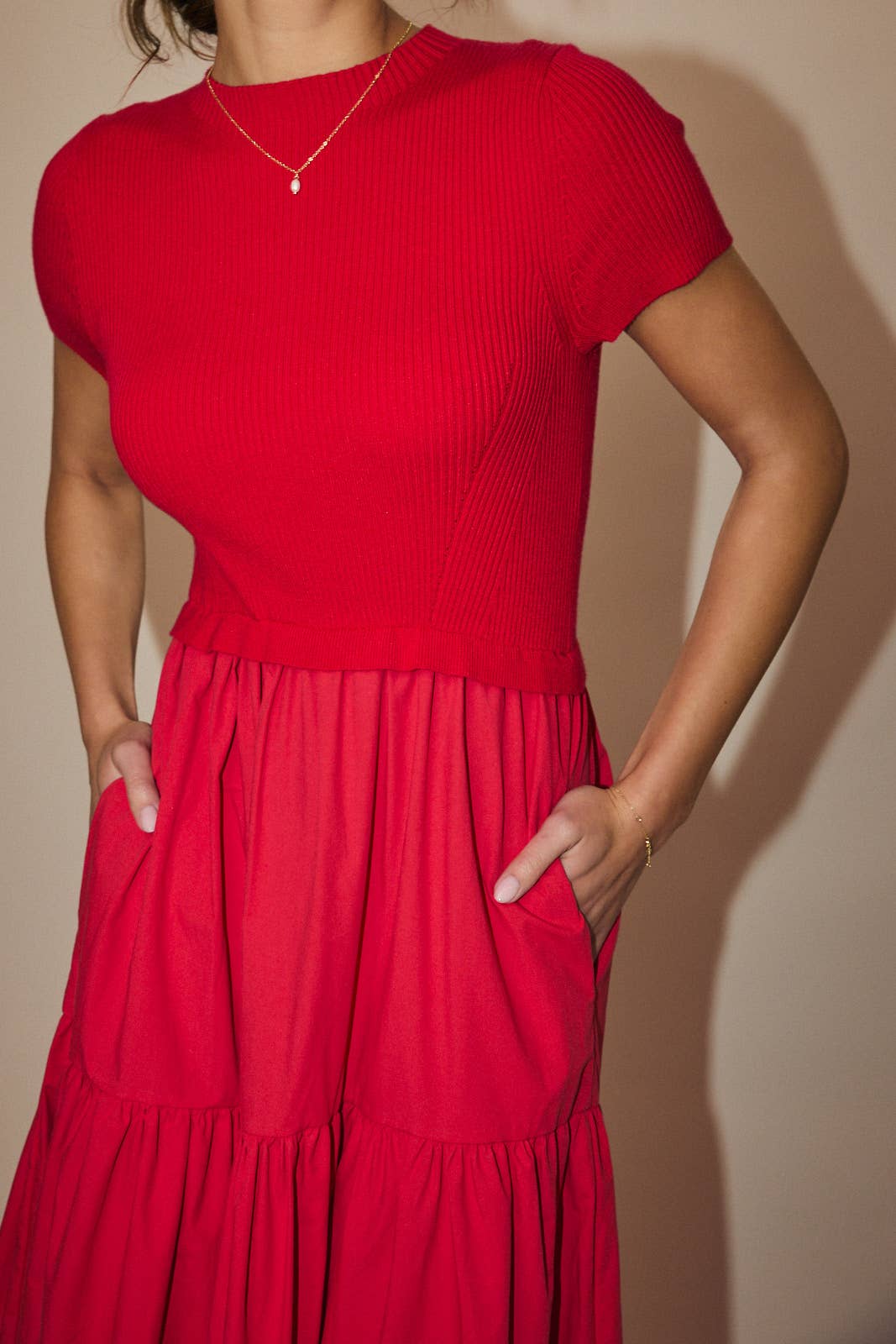 Knit & Woven Mix Tiered Midi Dress