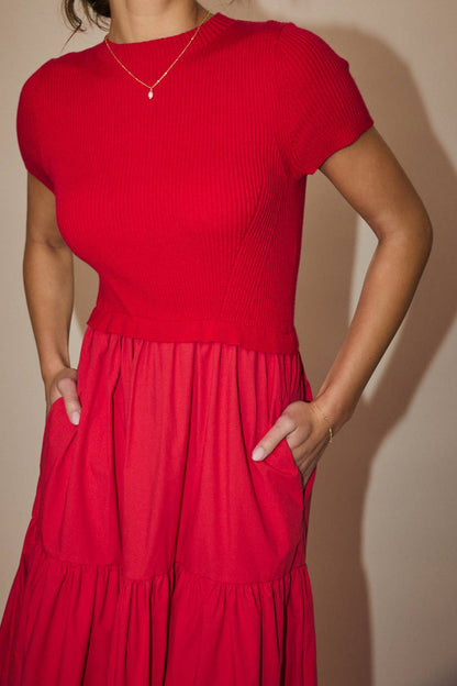 Knit & Woven Mix Tiered Midi Dress