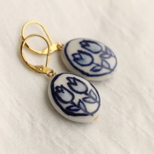 Delft Double Blue Tulip Earrings