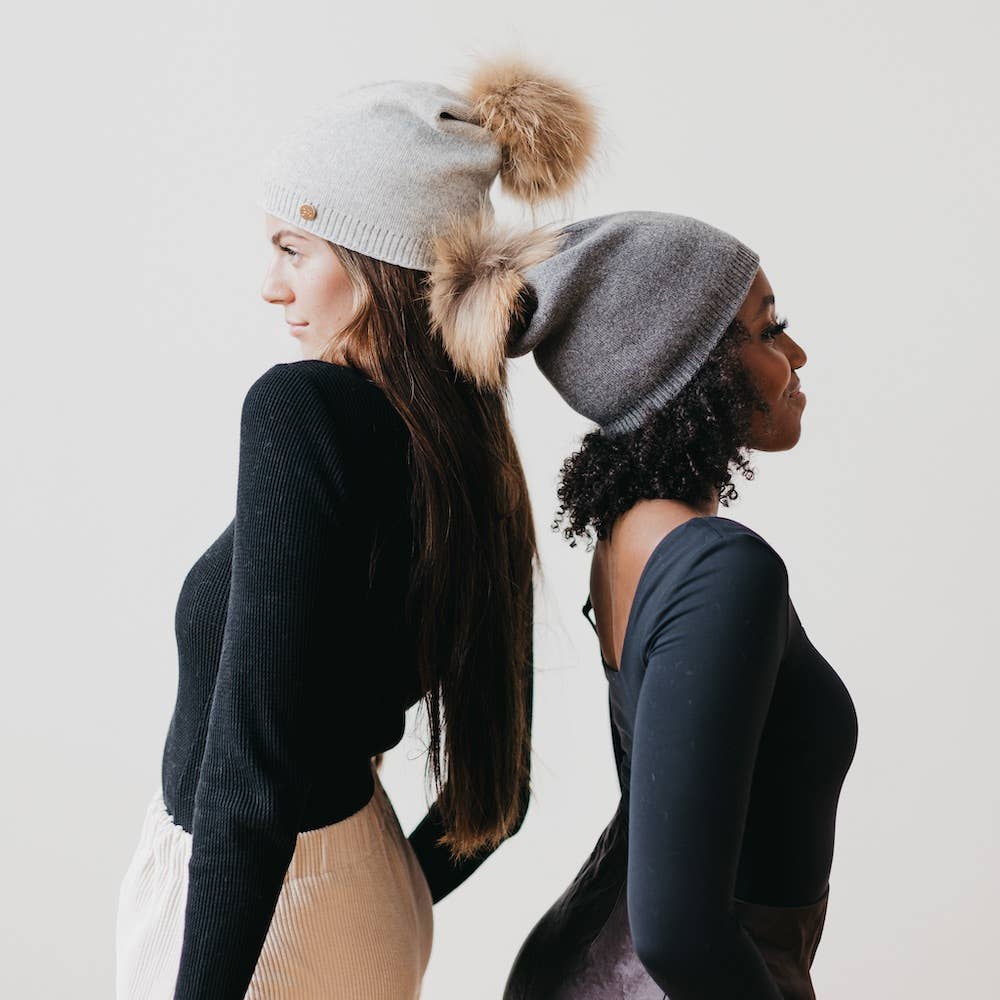 Angora Fur Pom Slouchy Beanie 