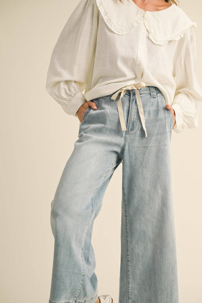 Washed Denim w/ Tie Front Pants