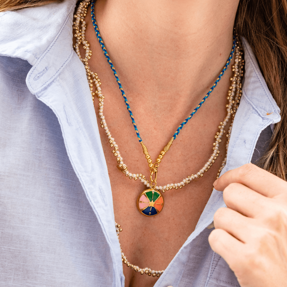Maria Braided Necklace With Enamel Pendant