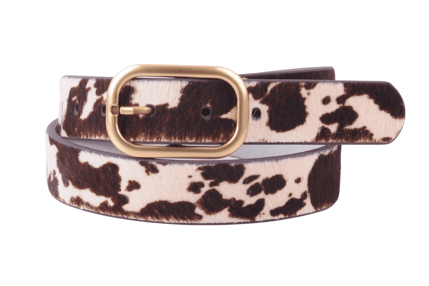 Cow Print Belt with Rectangular Buckle