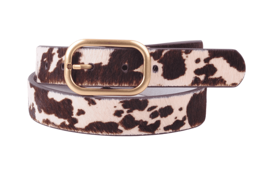 Cow Print Belt with Rectangular Buckle