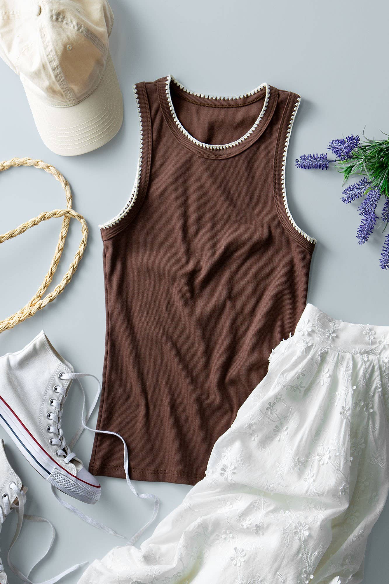 Contrast Trim Ribbed Tank Top