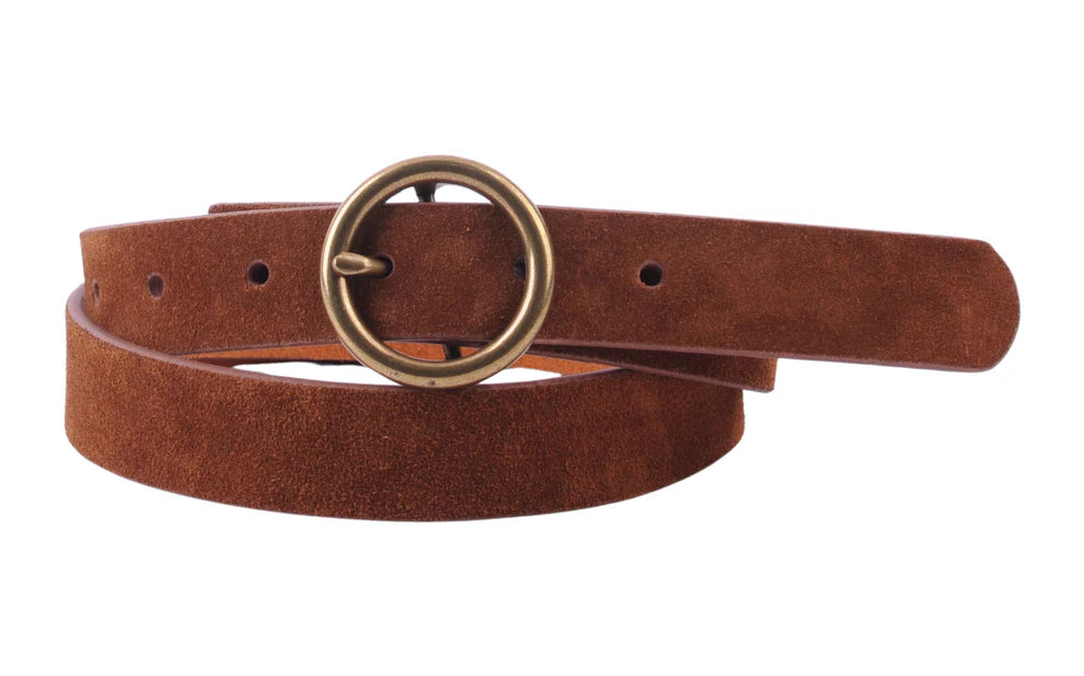 Brass-Toned Circle Buckle Leather Belt