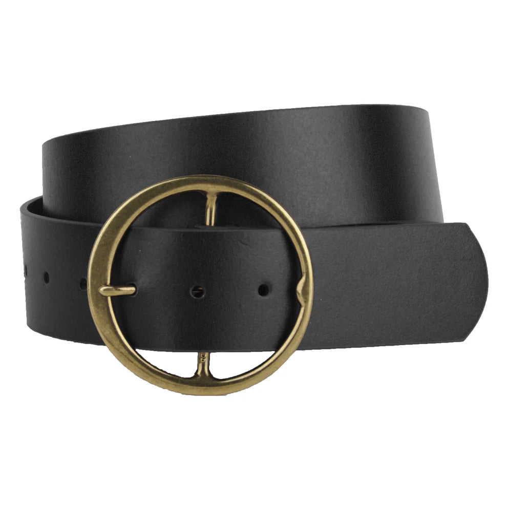 Extra Wide Circle Buckle Genuine Leather Belt