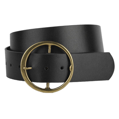 Extra Wide Circle Buckle Genuine Leather Belt