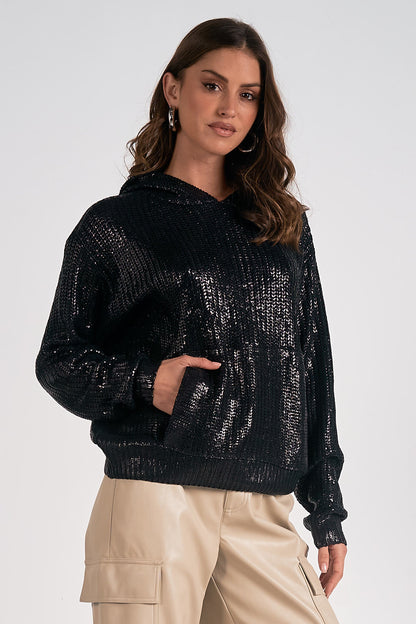 Coated Cable Sweater Hoodie