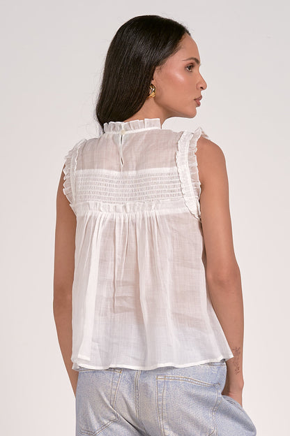Ruffle Trim Sleeveless Blouse