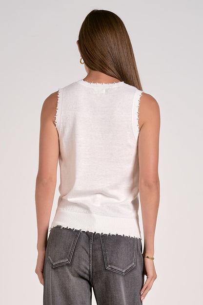 Distressed Edge Sleeveless Knit Tank