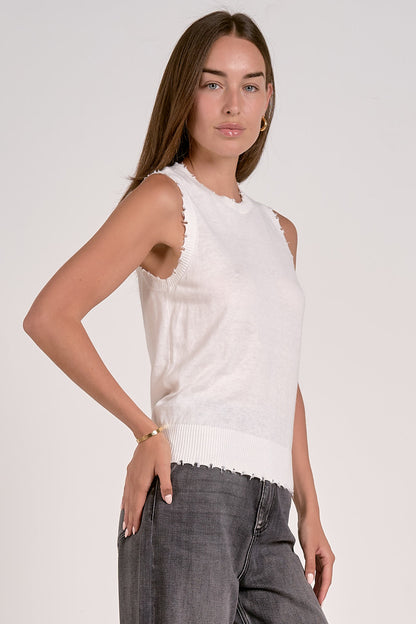 Distressed Edge Sleeveless Knit Tank