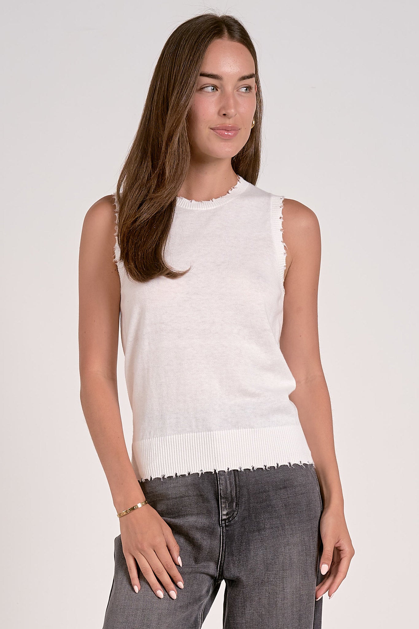 Distressed Edge Sleeveless Knit Tank