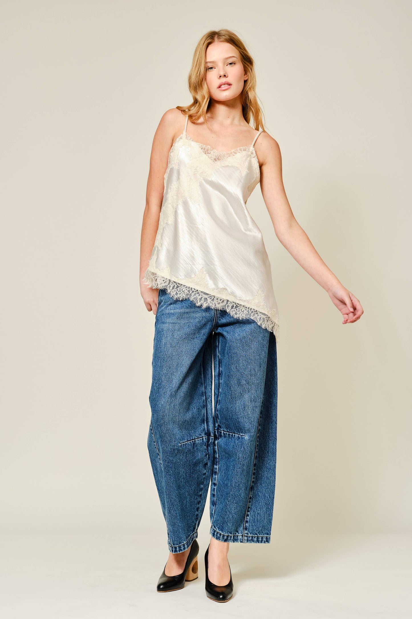 Cut Out Satin Lace Top