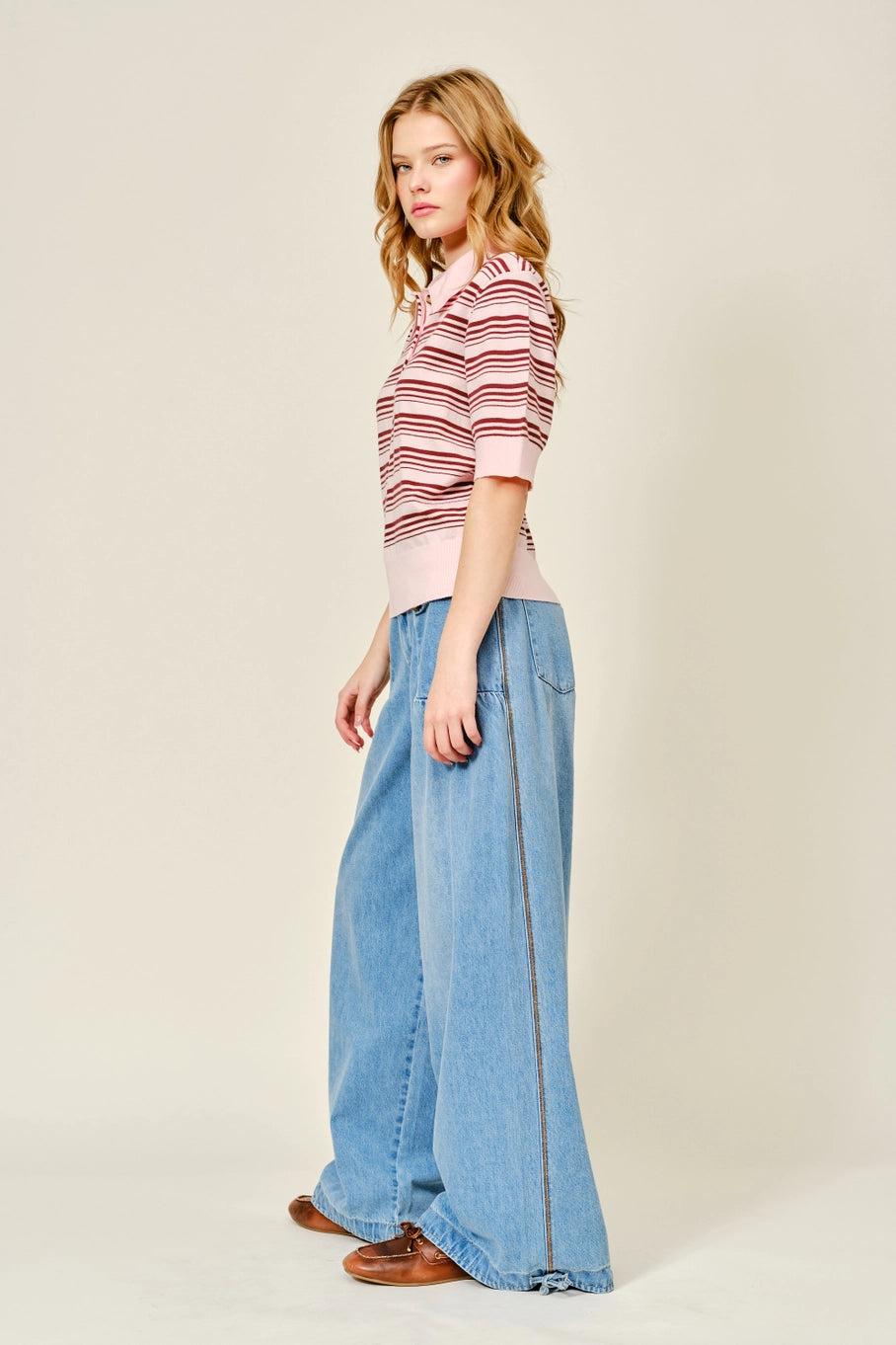 Soft Striped Short Sleeve Sweater Top